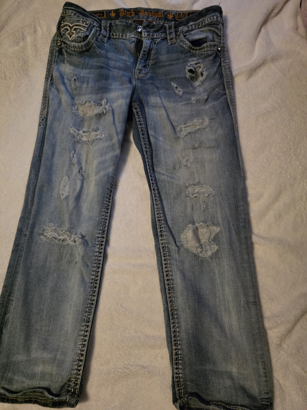 Rock Revival Light Blue Distressed Cropped Jeans